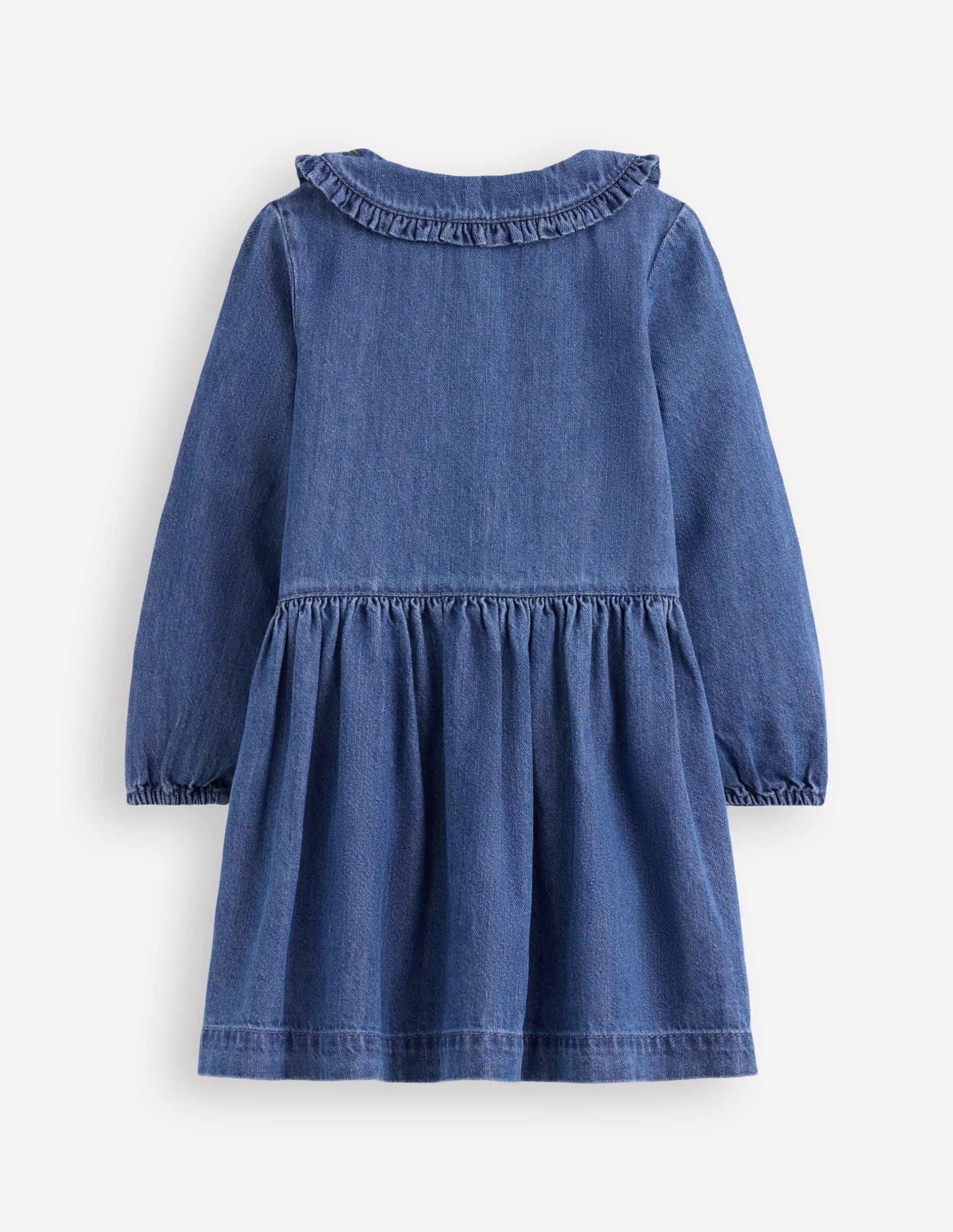 Denim Embroidered Collar Dress-Mid Vintage Denim - Image 2