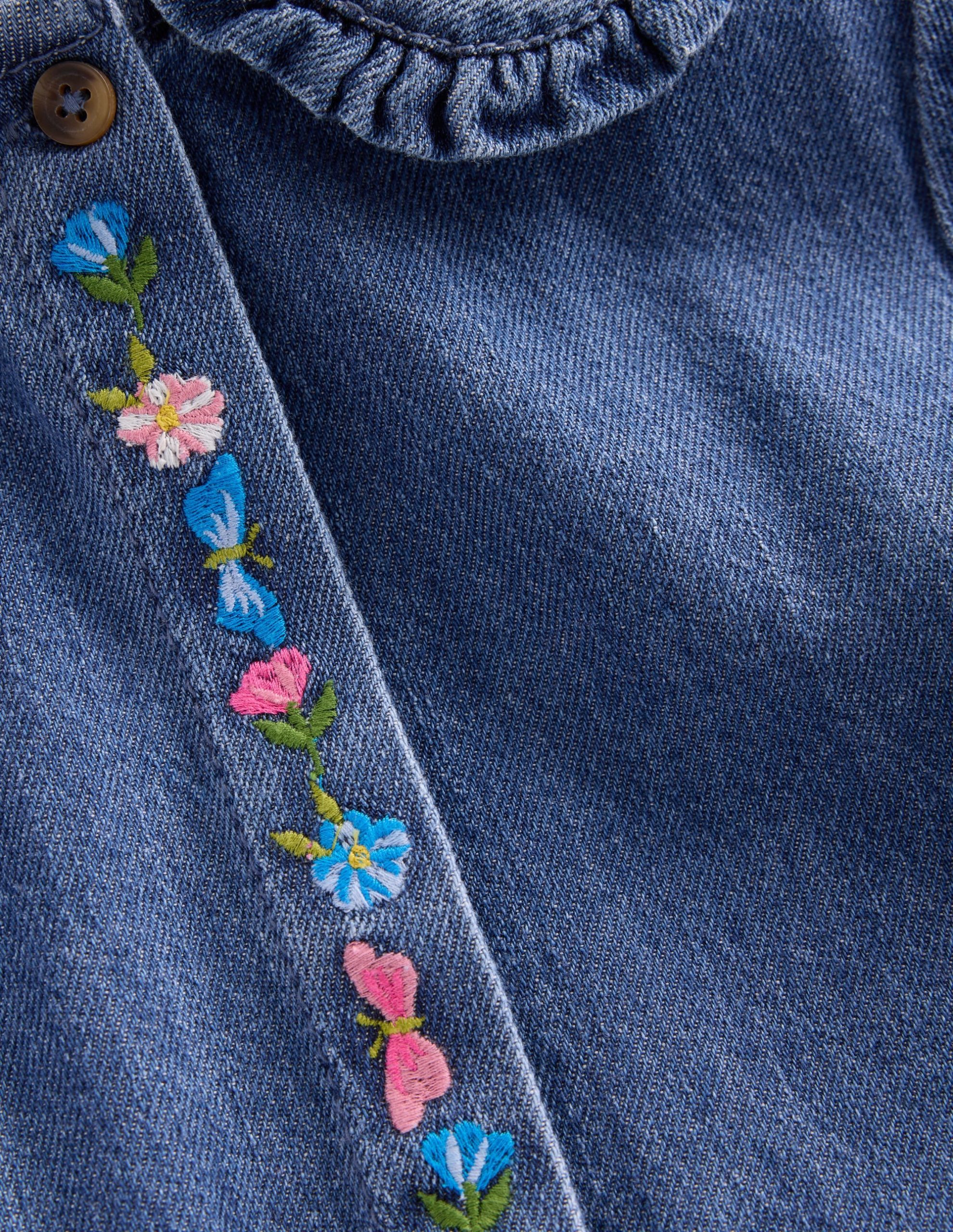 Denim Embroidered Collar Dress-Mid Vintage Denim - Image 3