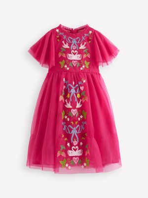 Embroidered Tulle Dress-Cherry Jam Lovebirds
