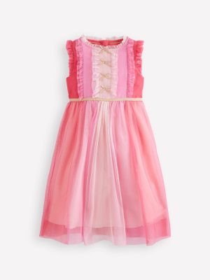 Panelled Frill Tulle Dress-Multi Colourblock