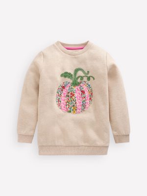 Applique Sweatshirt-Oatmeal Marl Pumpkin