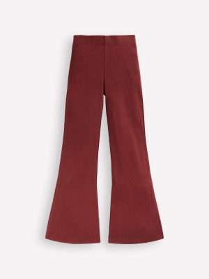 Ribbed Flare Leggings-Chestnut