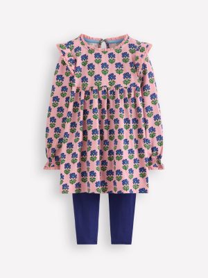 Printed Tunic Set-Vintage Pink Flower Stamp