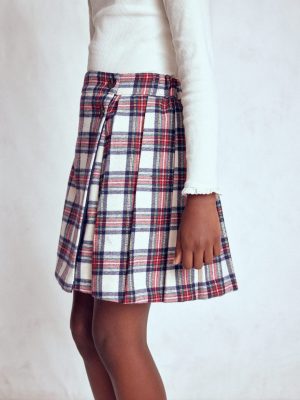 Fully Lined Button Kilt-Red and Soft Ivory Tartan