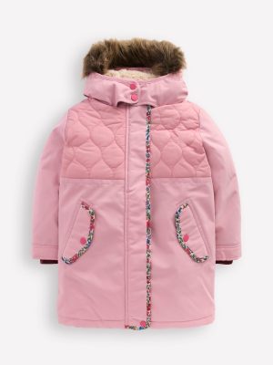 Joni Quilted Parka Coat-Pink