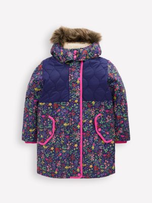 Joni Quilted Parka Coat-Blue Flower Meadow