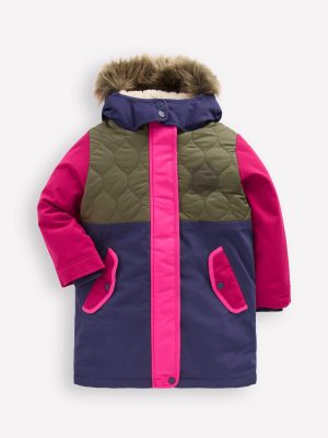 Joni Quilted Parka Coat-Multi Colourblock