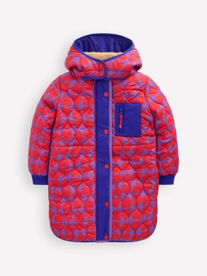 Cosy Longline Coat-Purple Heart Print