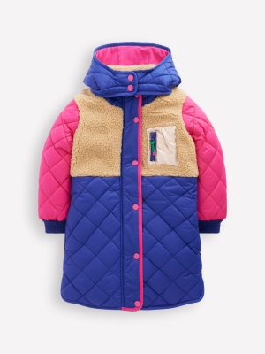 Cosy Longline Coat-Multi Colourblock