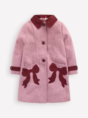 Wool Blend Coat-Pink Haze Bows