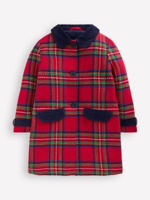 Wool Blend Coat-Red Check
