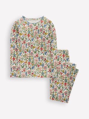 Snug Long John Pyjamas-Soft Ivory Floral