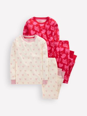 Twin Pack Snug Pyjamas-Heart Bow Print