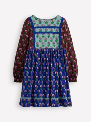 Hotchpotch Floral Jersey Dress-Bright Blue Woodblock Flower