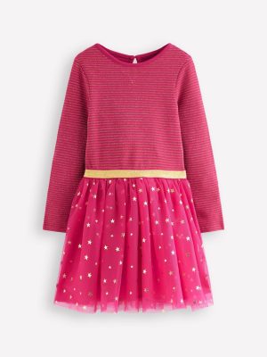 Twirly Tulle Mix Dress-Cherry Jam/ Gold Confetti