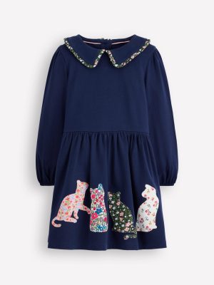 Pretty Appliqué Jersey Dress-College Navy Cats