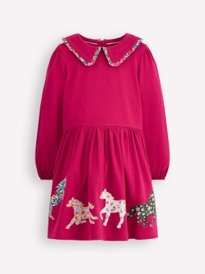 Pretty Appliqué Jersey Dress-Cherry Jam Horses