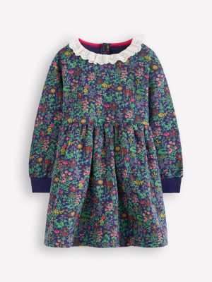 Broderie Sweatshirt Dress-College Navy Flower Meadow