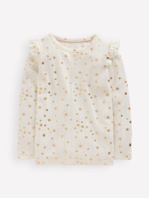 Frill Sleeve Pointelle Top-Soft Ivory