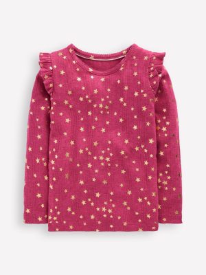 Frill Sleeve Pointelle Top-Cherry Jam