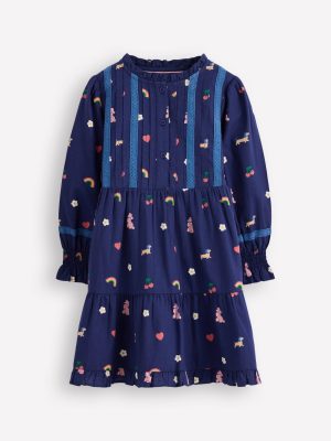 Lace Detail Woven Dress-Starboard Blue Parisian
