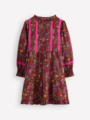 Lace Detail Woven Dress-Chestnut Flower Meadow