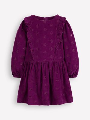 Cord Broderie Dress-Blackberry