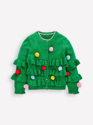 Festive Logo Cardigan-Rich Emerald Christmas Tree