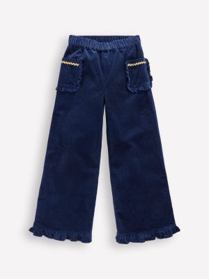 Cord Frill Pull On Pants-Navy Sparkle