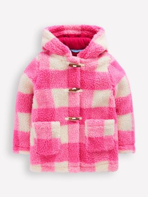 Borg Duffle Coat-Azalea Pink Gingham