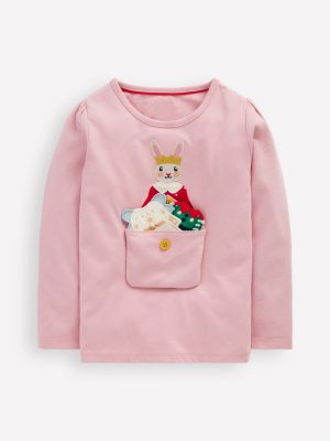 Puff Sleeve Dress Up Appliqu??-Vintage Pink Christmas Bunny