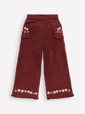 Embroidered Frill Trousers-Chestnut Embroidery