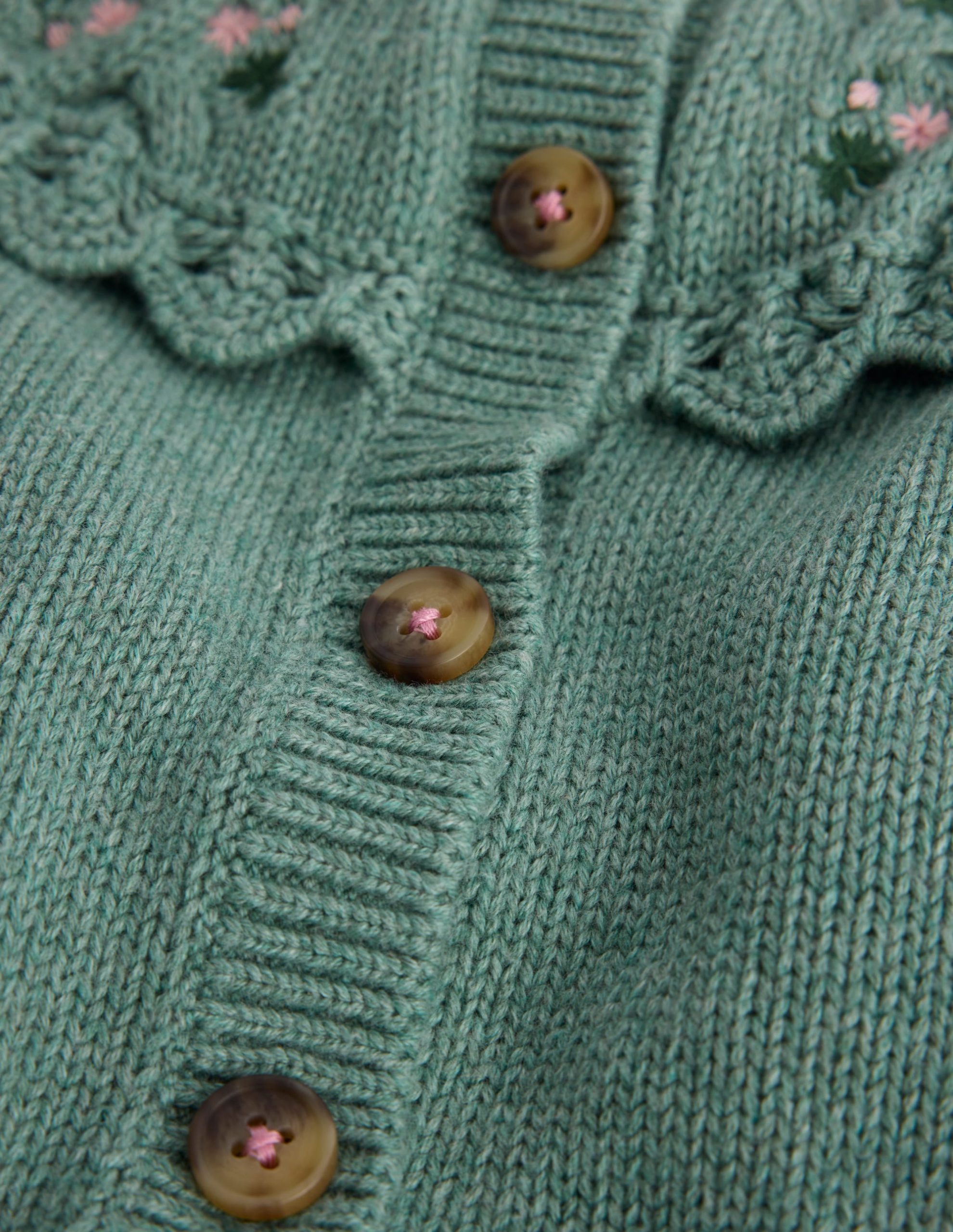 Embroidered Yoke Cardigan-Csarite Green - Image 3