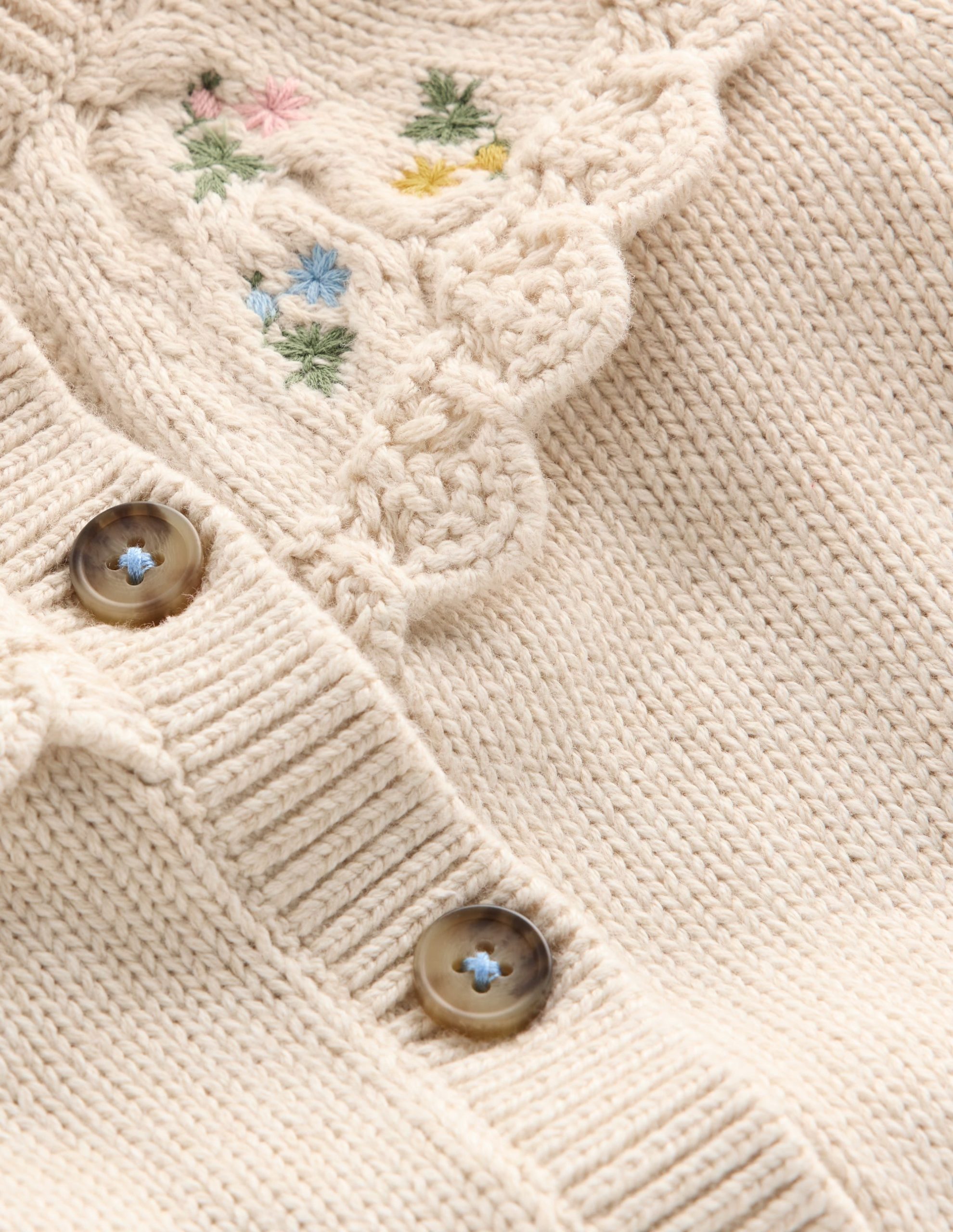Embroidered Yoke Cardigan-Oatmeal Marl - Image 3