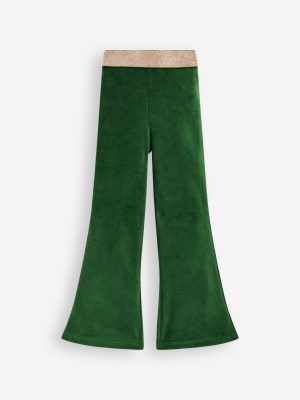 Velvet Flared Leggings-Pine Green
