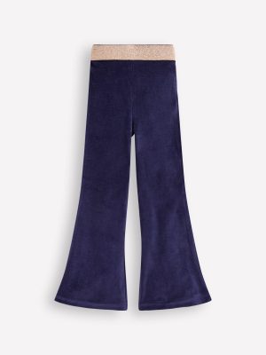 Velvet Flared Leggings-College Navy