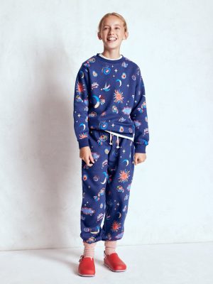 Printed Cosy Joggers-College Navy Celestial