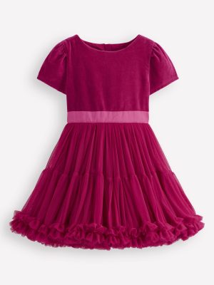 Velour Tulle Occasion Dress-Cherry Jam