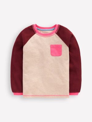 Raglan Waffle Mix Top-Oatmeal Marl/Chestnut