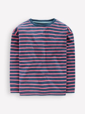 Long Sleeve Relaxed Breton-North Sea Blue/Salmon Pink