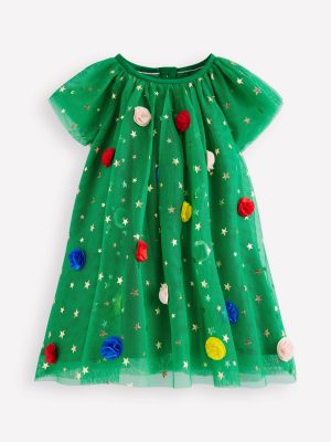Layered Tulle Dress-Green Christmas Tree
