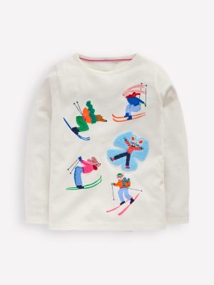 Long Sleeve Boucl?? T-shirt-Soft Ivory Skiers