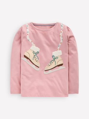 Puff Sleeve Appliqu??  T-shirt-Vintage Pink Skates
