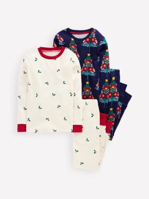 Twin Pack Snug Pyjamas-College Navy Christmas Trees