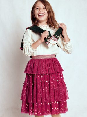 Tulle Ruffle Midi Skirt-Cherry Jam