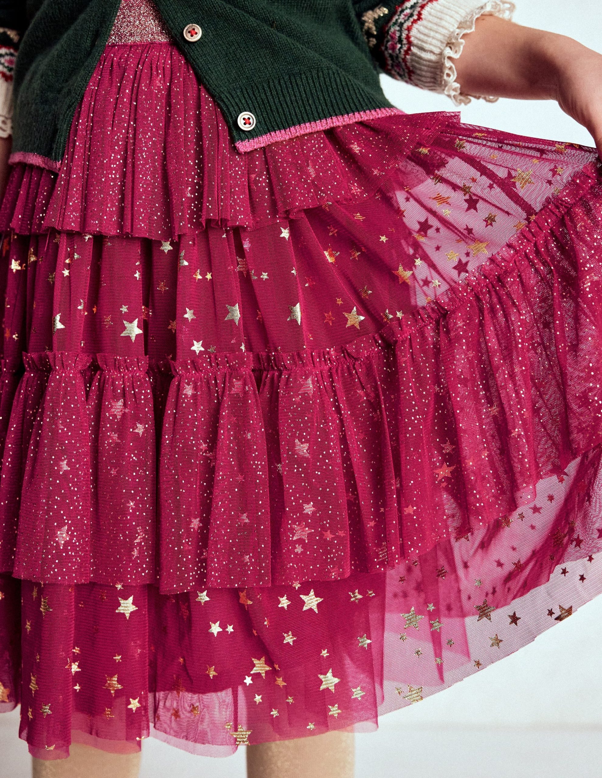 Tulle Ruffle Midi Skirt-Cherry Jam - Image 2