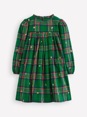 Ruffle Neck Woven Dress-Star Check