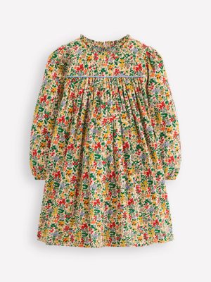 Ruffle Neck Woven Dress-Soft Ivory Flower Meadow