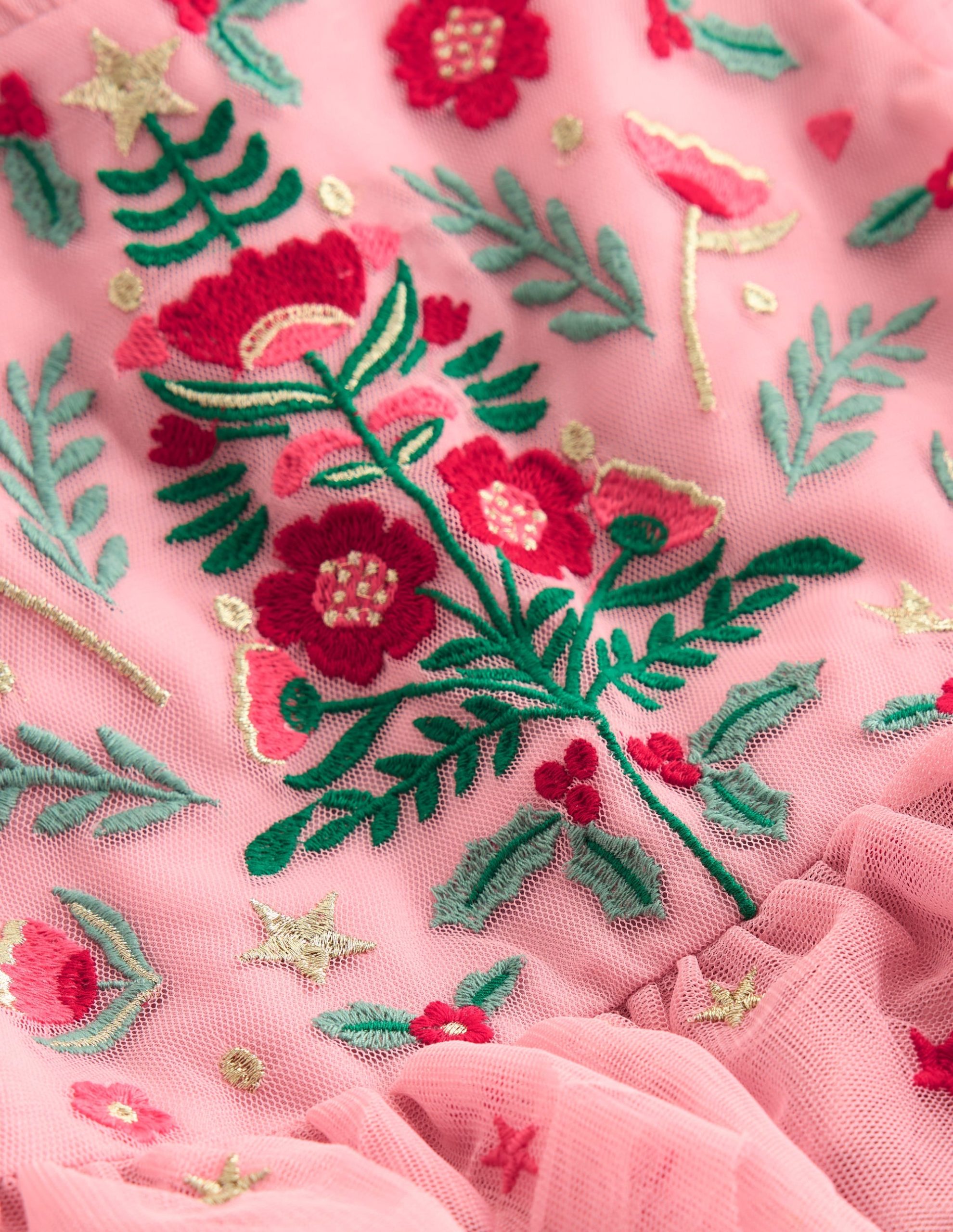 Tiered Tulle Party Dress-Vintage Pink Embroidery - Image 4