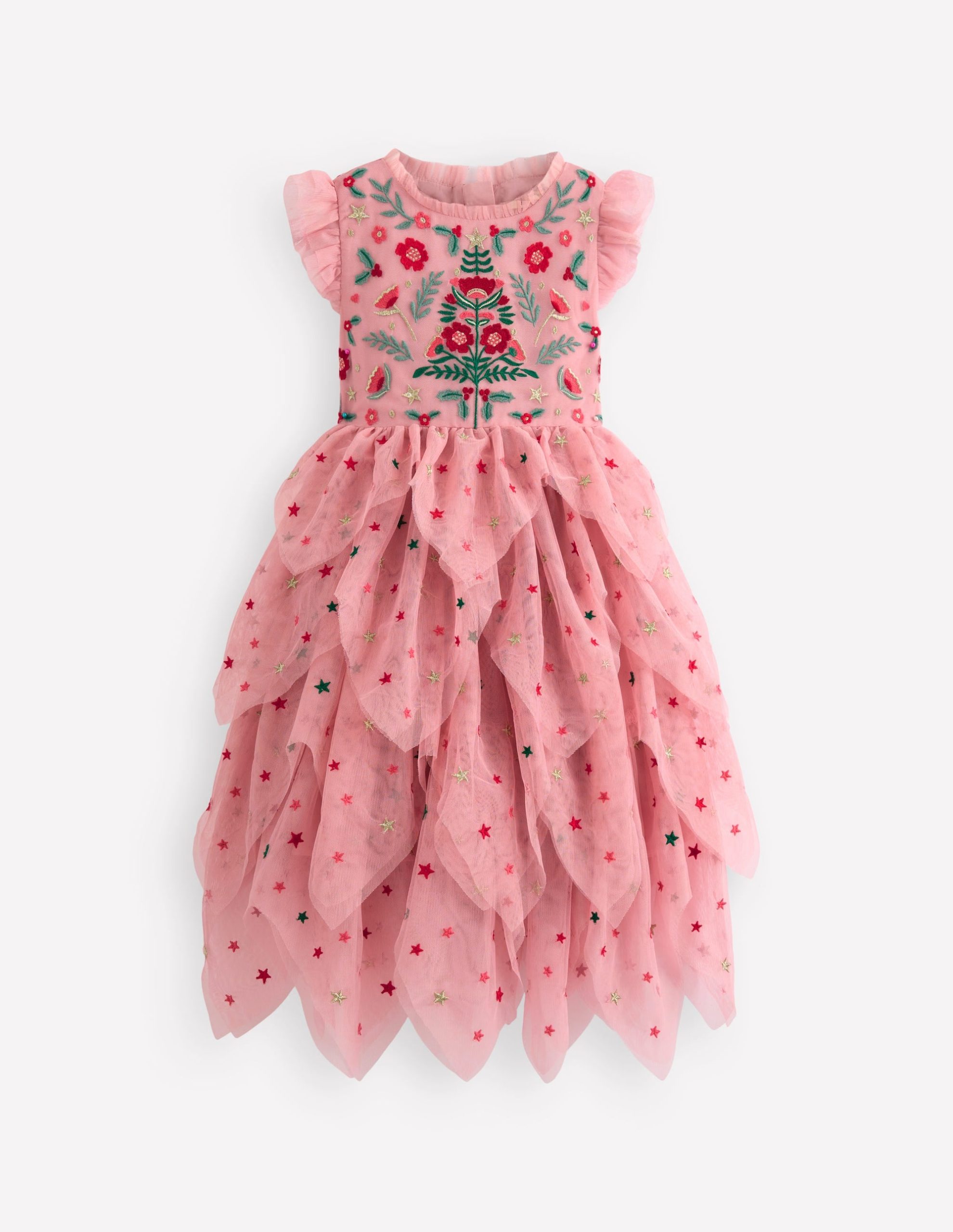 Tiered Tulle Party Dress-Vintage Pink Embroidery - Image 2